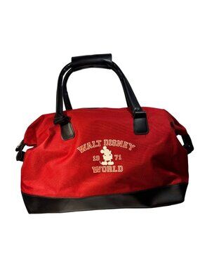Walt Disney World Duffle Bag Mickey Mouse 1971 Red Black Leather Base Handles